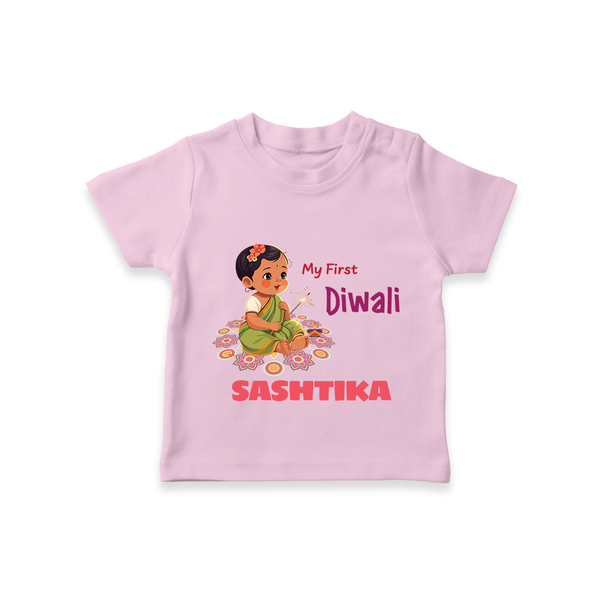 Happy Diwali | Little Light of the Celebration T-Shirt - BABY PINK - 0-5 Months Old (Chest 17")