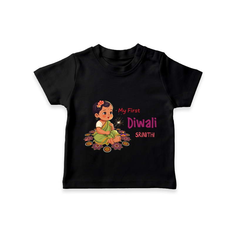 Lets Celebrate This Diwali With My First Diwali Customized T-Shirt For Kids - BLACK - 0-5 Months Old (Chest 17")