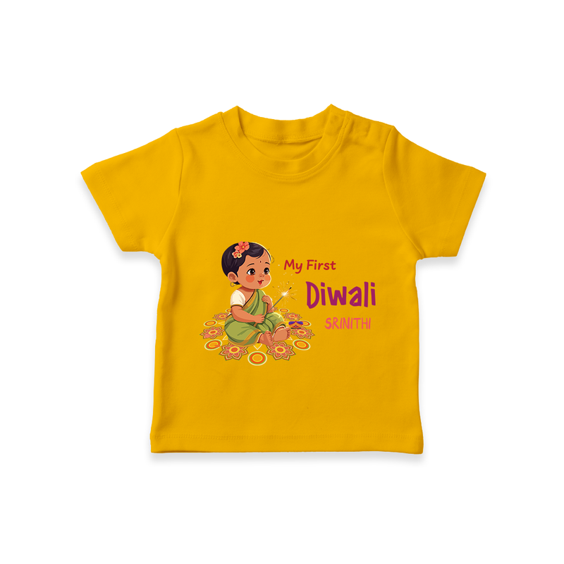 Lets Celebrate This Diwali With My First Diwali Customized T-Shirt For Kids - CHROME YELLOW - 0-5 Months Old (Chest 17")