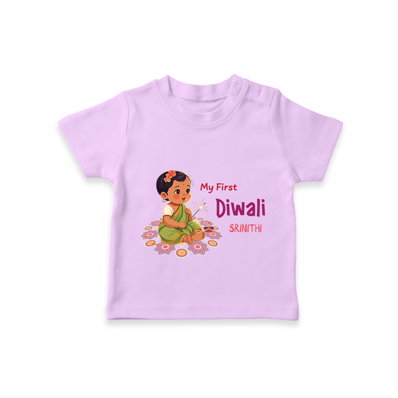 Lets Celebrate This Diwali With My First Diwali Customized T-Shirt For Kids - LILAC - 0-5 Months Old (Chest 17")