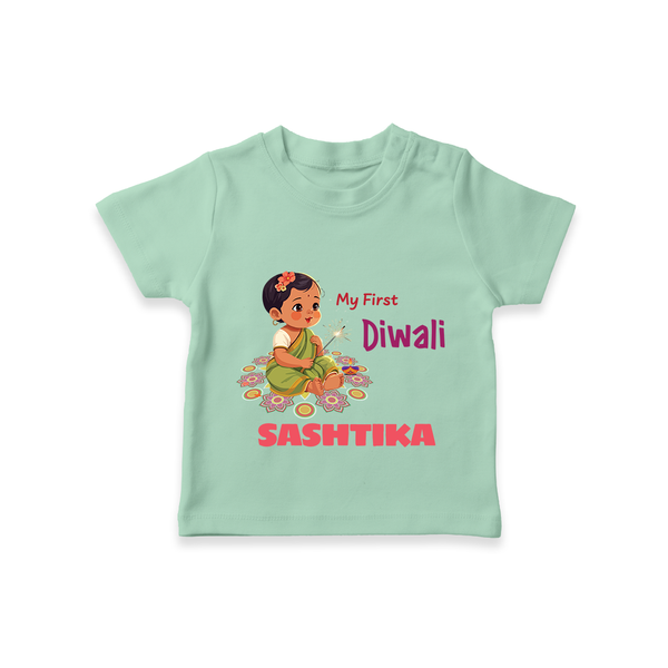 Happy Diwali | Little Light of the Celebration T-Shirt - MINT GREEN - 0-5 Months Old (Chest 17")