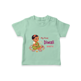 Lets Celebrate This Diwali With My First Diwali Customized T-Shirt For Kids - MINT GREEN - 0-5 Months Old (Chest 17")