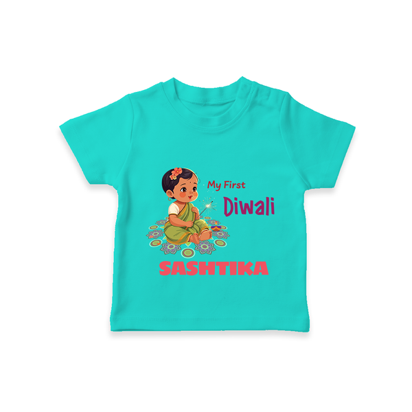 Happy Diwali | Little Light of the Celebration T-Shirt - TEAL - 0-5 Months Old (Chest 17")