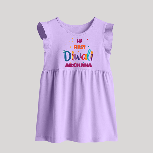 Happy Diwali | Crackers and Fun Celebration Baby Frock - LILAC - 0 - 3 Months Old (Chest 17")