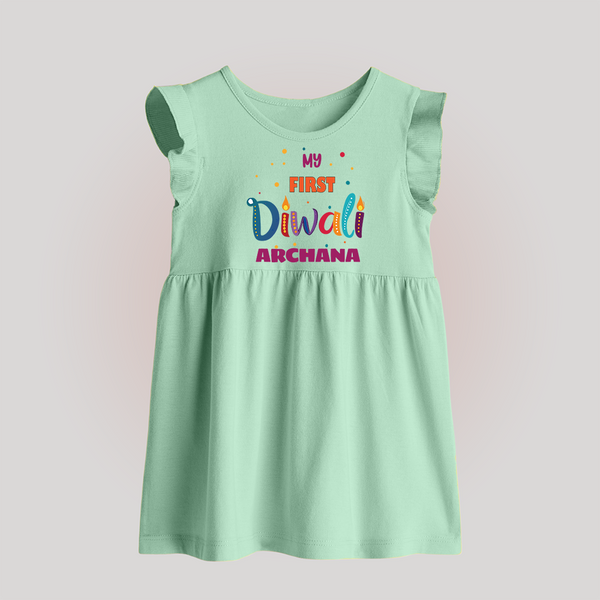 Happy Diwali | Crackers and Fun Celebration Baby Frock - MINT GREEN - 0 - 3 Months Old (Chest 17")