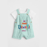 My First Diwali Personalized Dungaree Set For Kids - ARCTIC BLUE - 0 - 5 Months Old (Chest 18")