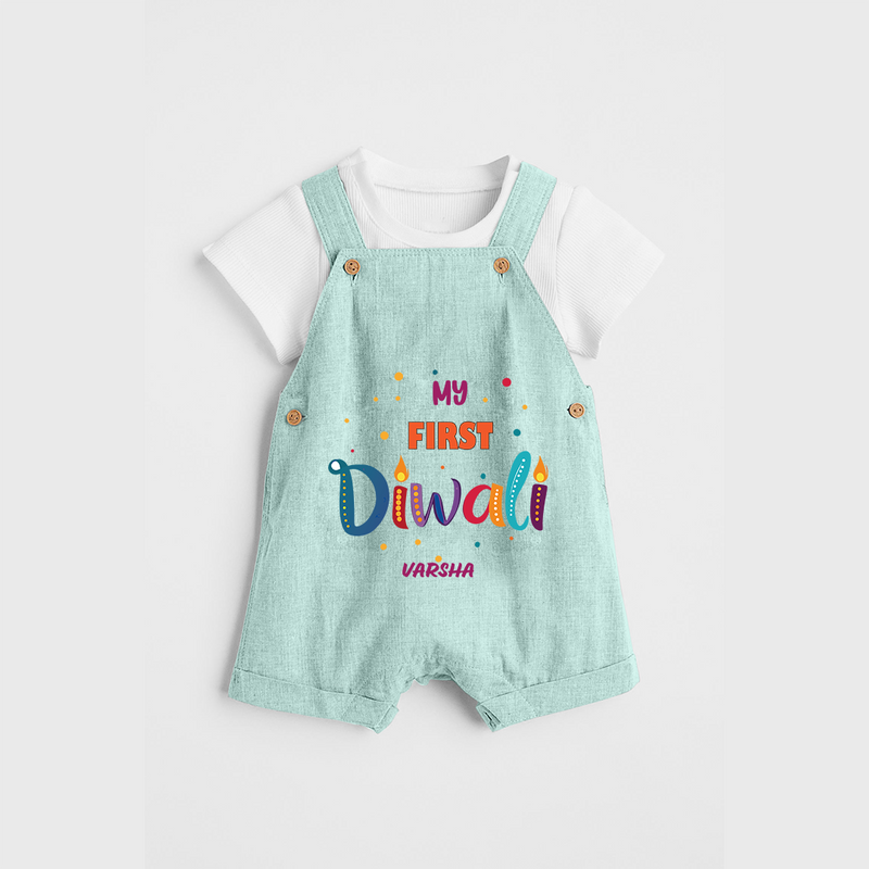 My First Diwali Personalized Dungaree Set For Kids - ARCTIC BLUE - 0 - 5 Months Old (Chest 18")