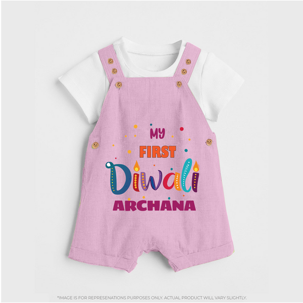 Happy Diwali | Crackers and Fun Celebration Dungaree Set - BABY PINK - 0 - 5 Months Old (Chest 18")