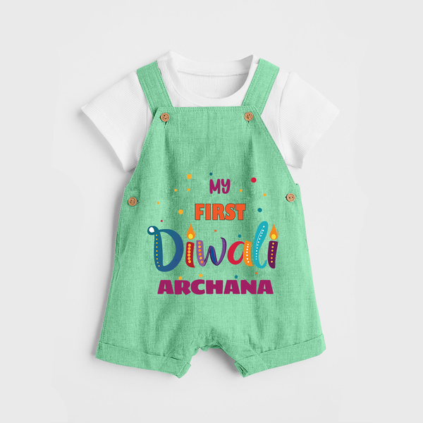 Happy Diwali | Crackers and Fun Celebration Dungaree Set - GREEN - 0 - 5 Months Old (Chest 18")