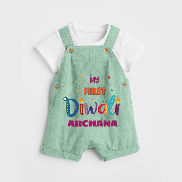 Happy Diwali | Crackers and Fun Celebration Dungaree Set - MINT GREEN - 0 - 5 Months Old (Chest 18")