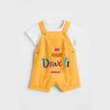 My First Diwali Personalized Dungaree Set For Kids - PASTEL YELLOW - 0 - 5 Months Old (Chest 18")