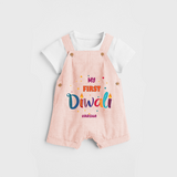 My First Diwali Personalized Dungaree Set For Kids - PEACH - 0 - 5 Months Old (Chest 18")