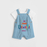 My First Diwali Personalized Dungaree Set For Kids - SKY BLUE - 0 - 5 Months Old (Chest 18")