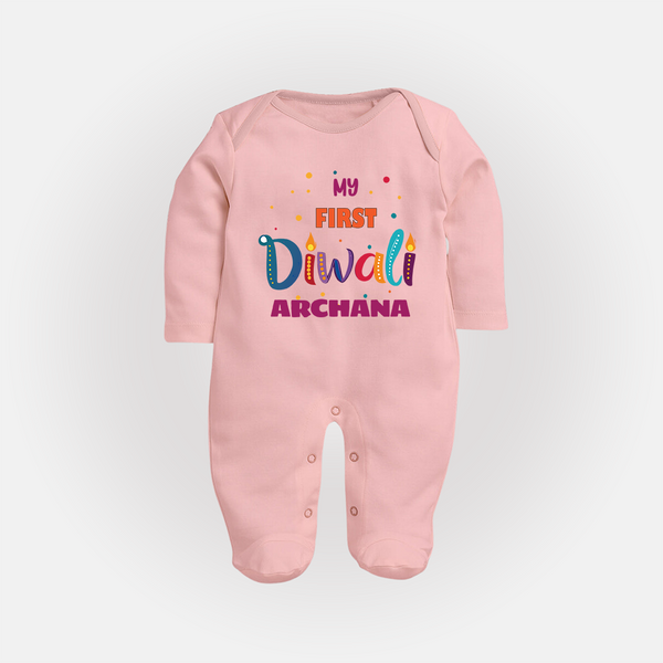 Happy Diwali | Crackers and Fun Celebration Sleep Suit - BABY PINK - New Born (Chest 7.5")