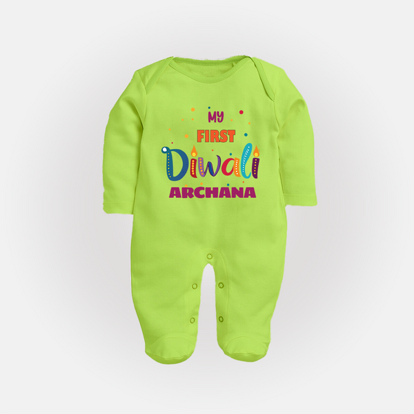 Happy Diwali | Crackers and Fun Celebration Sleep Suit - LIME GREEN - New Born (Chest 7.5")