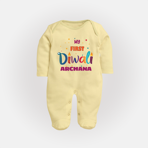 Happy Diwali | Crackers and Fun Celebration Sleep Suit - PASTEL YELLOW - New Born (Chest 7.5")