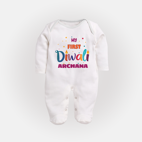 Happy Diwali | Crackers and Fun Celebration Sleep Suit - WHITE - New Born (Chest 7.5")