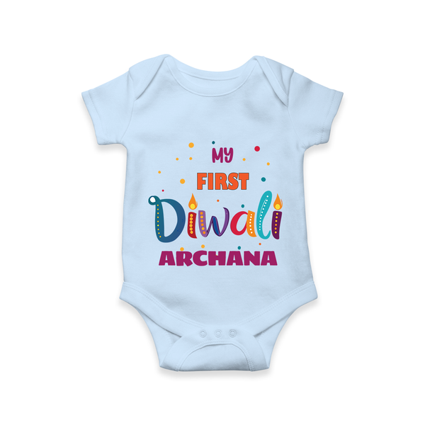 Happy Diwali | Crackers and Fun Celebration Romper - BABY BLUE - New Born (Chest 14")