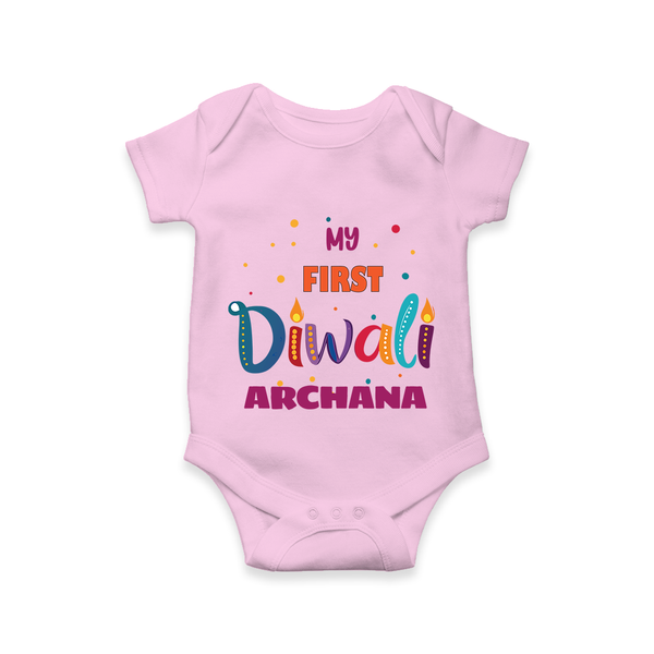 Happy Diwali | Crackers and Fun Celebration Romper - BABY PINK - New Born (Chest 14")