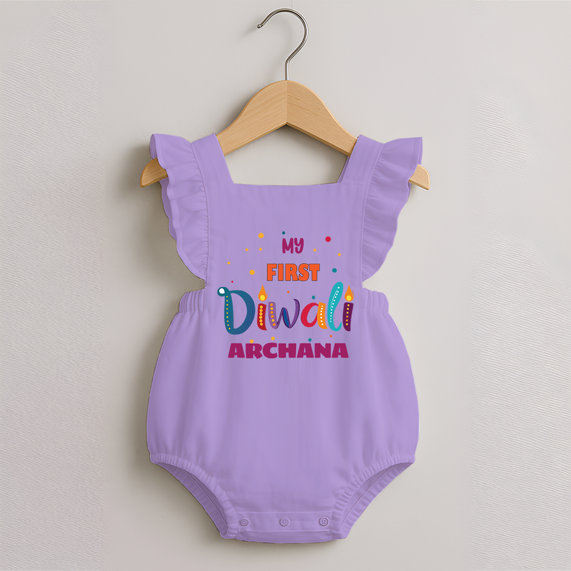 Happy Diwali | Crackers and Fun Celebration Romper Frock - LILAC - 0 - 3 Months Old (Chest 19")