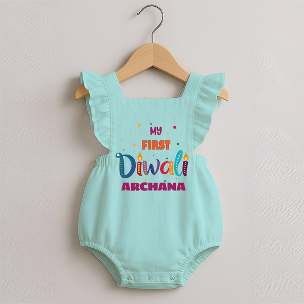 Happy Diwali | Crackers and Fun Celebration Romper Frock - MINT GREEN - 0 - 3 Months Old (Chest 19")