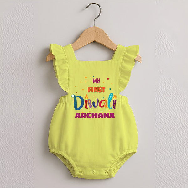 Happy Diwali | Crackers and Fun Celebration Romper Frock - PASTEL YELLOW - 0 - 3 Months Old (Chest 19")