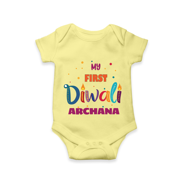 Happy Diwali | Crackers and Fun Celebration Romper - PASTEL YELLOW - New Born (Chest 14")