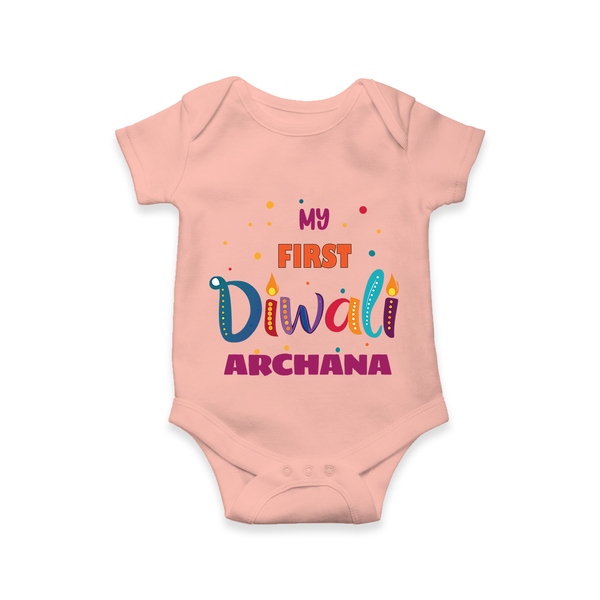 Happy Diwali | Crackers and Fun Celebration Romper - PEACH - New Born (Chest 14")