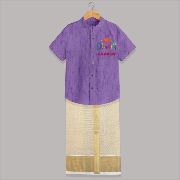 Happy Diwali | Crackers and Fun Celebration Shirt And Dhoti - ROYAL PURPLE - 0 - 6 Months Old (Chest-23") (Dhoti length-14")