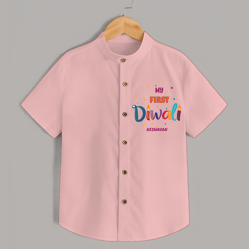 My First Diwali Personalized Shirt For Kids - PEACH - 0 - 6 Months Old (Chest 23")