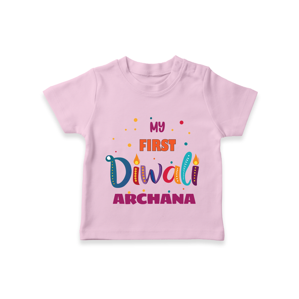 Happy Diwali | Crackers and Fun Celebration T-Shirt - BABY PINK - 0-5 Months Old (Chest 17")