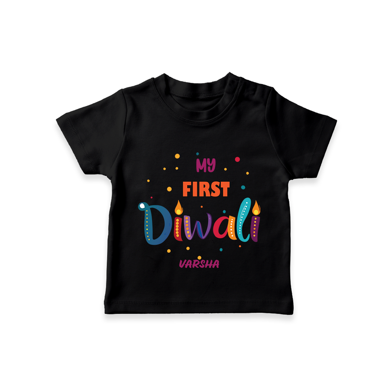 My First Diwali Personalized T-Shirt For Kids - BLACK - 0-5 Months Old (Chest 17")