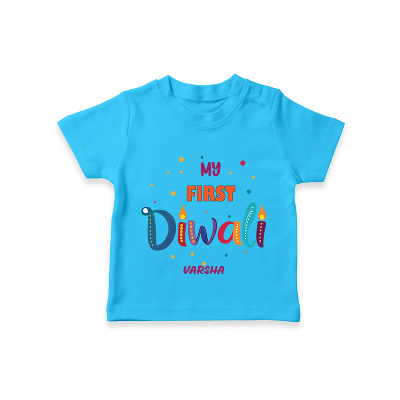 My First Diwali Personalized T-Shirt For Kids - SKY BLUE - 0-5 Months Old (Chest 17")