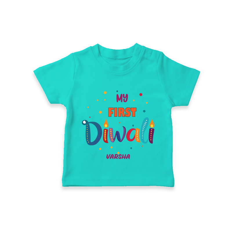 My First Diwali Personalized T-Shirt For Kids - TEAL - 0-5 Months Old (Chest 17")