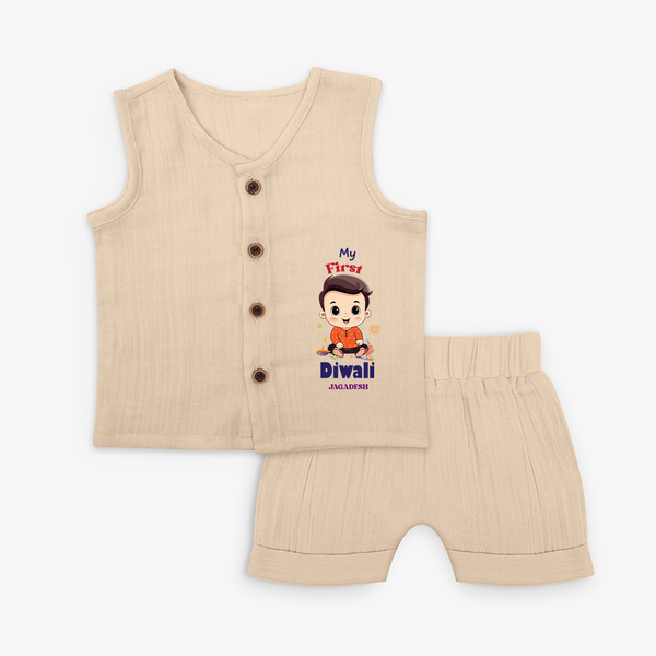 Personalized My First Diwali - Jabla Set For Boys - CREAM - 0 - 3 Months Old (Chest 9.8")