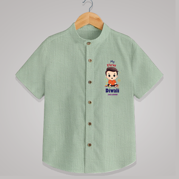 Personalized My First Diwali - Shirt For Boys - MINT GREEN - 0 - 6 Months Old (Chest 23")