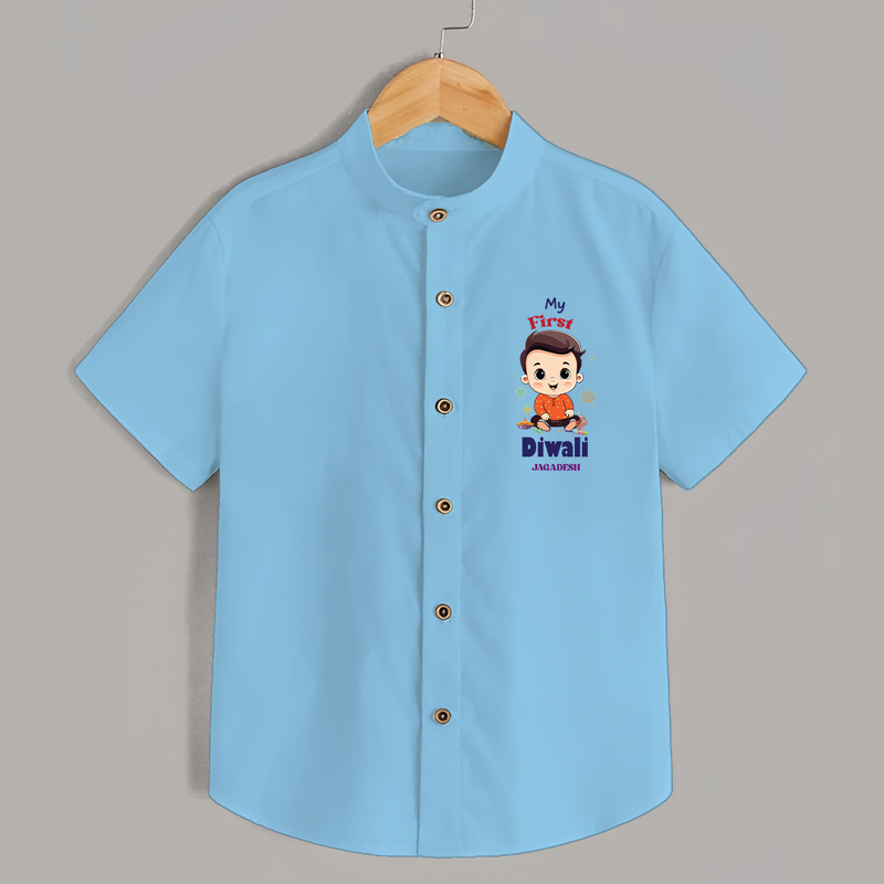 Personalized My First Diwali - Shirt For Boys - SKY BLUE - 0 - 6 Months Old (Chest 23")