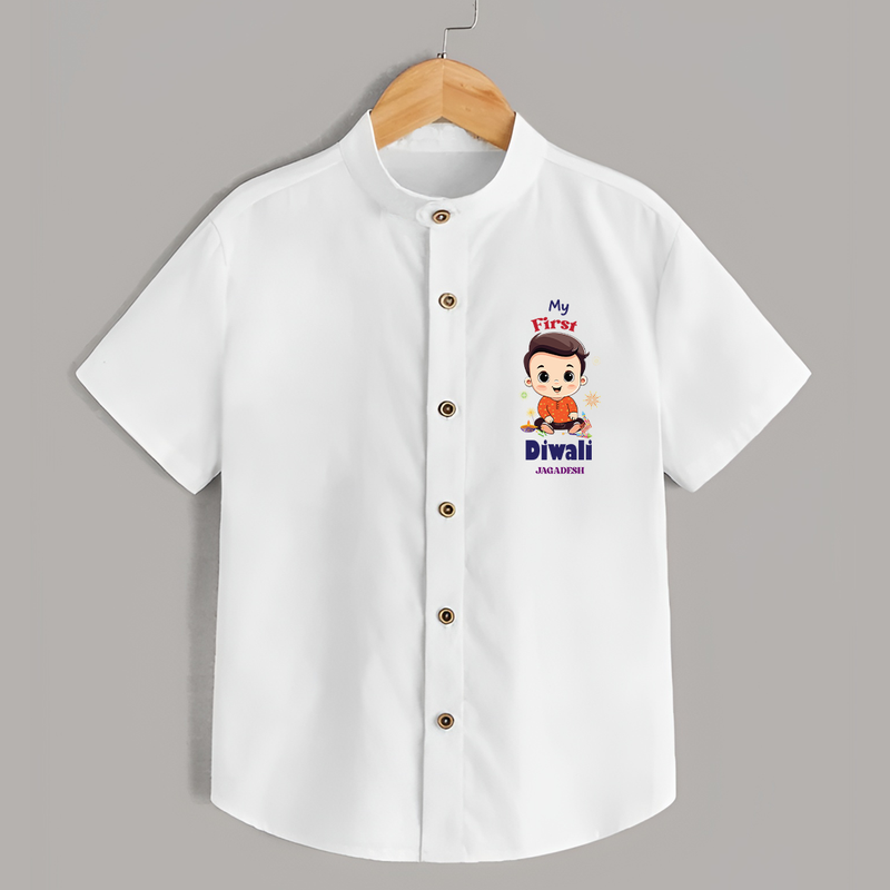 Personalized My First Diwali - Shirt For Boys - WHITE - 0 - 6 Months Old (Chest 23")