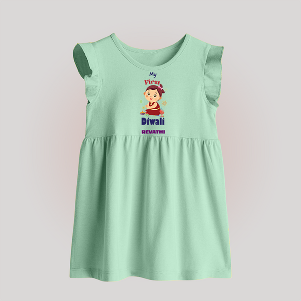 Happy Diwali | Little Firecracker Fun Baby Frock - MINT GREEN - 0 - 3 Months Old (Chest 17")