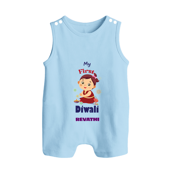 Happy Diwali | Little Firecracker Fun Romper Suit - BABY BLUE - 0 - 5 Months Old (Chest 18")