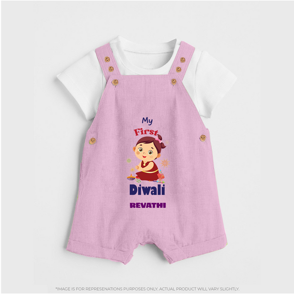 Happy Diwali | Little Firecracker Fun Dungaree Set - BABY PINK - 0 - 5 Months Old (Chest 18")