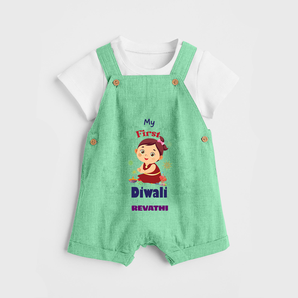 Happy Diwali | Little Firecracker Fun Dungaree Set - GREEN - 0 - 5 Months Old (Chest 18")