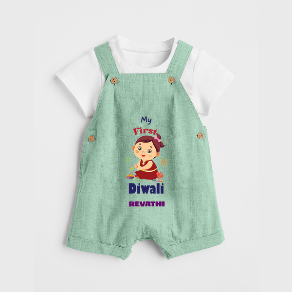 Happy Diwali | Little Firecracker Fun Dungaree Set - MINT GREEN - 0 - 5 Months Old (Chest 18")