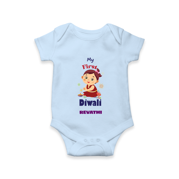 Happy Diwali | Little Firecracker Fun Romper - BABY BLUE - New Born (Chest 14")