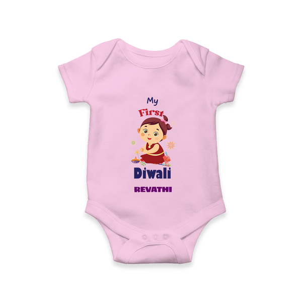 Happy Diwali | Little Firecracker Fun Romper - BABY PINK - New Born (Chest 14")