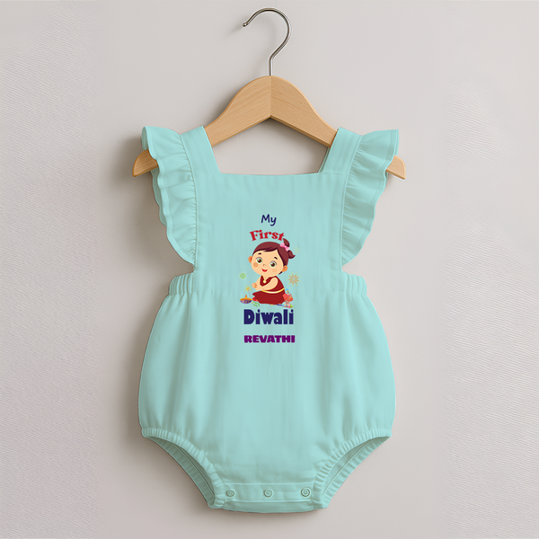 Happy Diwali | Little Firecracker Fun Romper Frock - MINT GREEN - 0 - 3 Months Old (Chest 19")