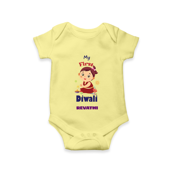 Happy Diwali | Little Firecracker Fun Romper - PASTEL YELLOW - New Born (Chest 14")