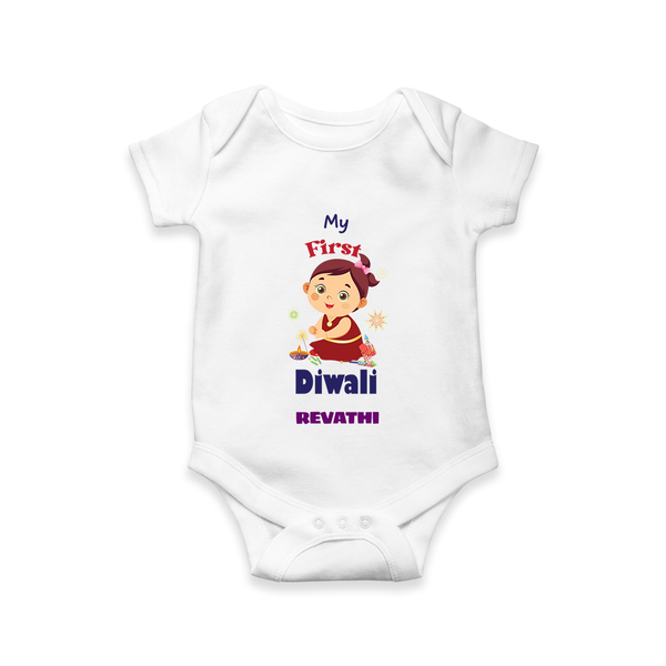 Happy Diwali | Little Firecracker Fun Romper - WHITE - New Born (Chest 14")