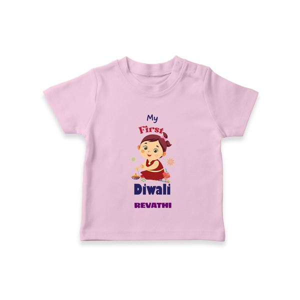 Happy Diwali | Little Firecracker Fun T-Shirt - BABY PINK - 0-5 Months Old (Chest 17")