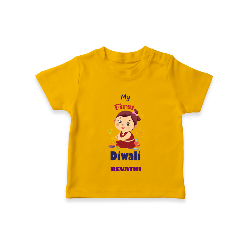 Happy Diwali | Little Firecracker Fun T-Shirt - CHROME YELLOW - 0-5 Months Old (Chest 17")